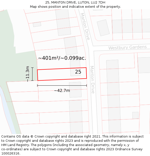 25, MANTON DRIVE, LUTON, LU2 7DH: Plot and title map