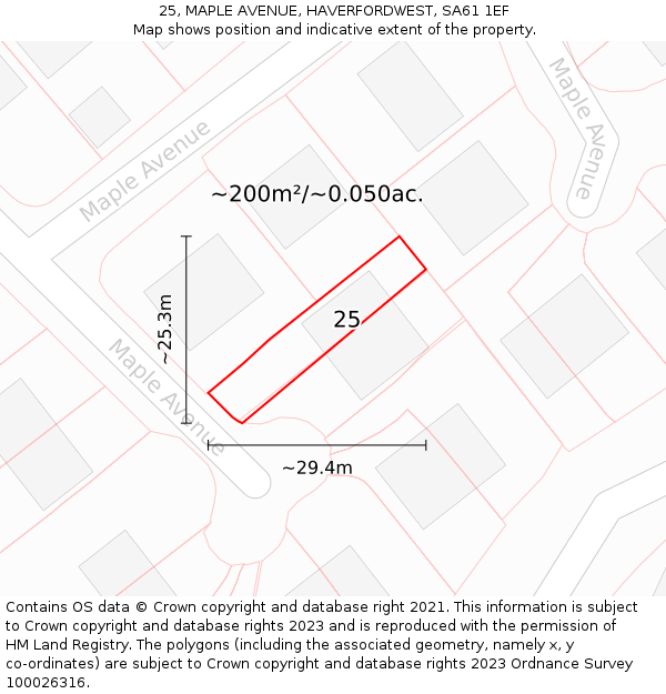 25, MAPLE AVENUE, HAVERFORDWEST, SA61 1EF: Plot and title map