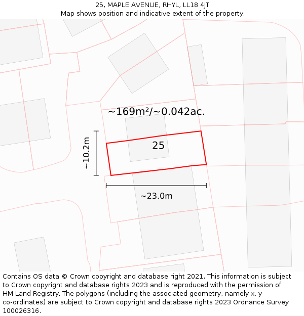 25, MAPLE AVENUE, RHYL, LL18 4JT: Plot and title map