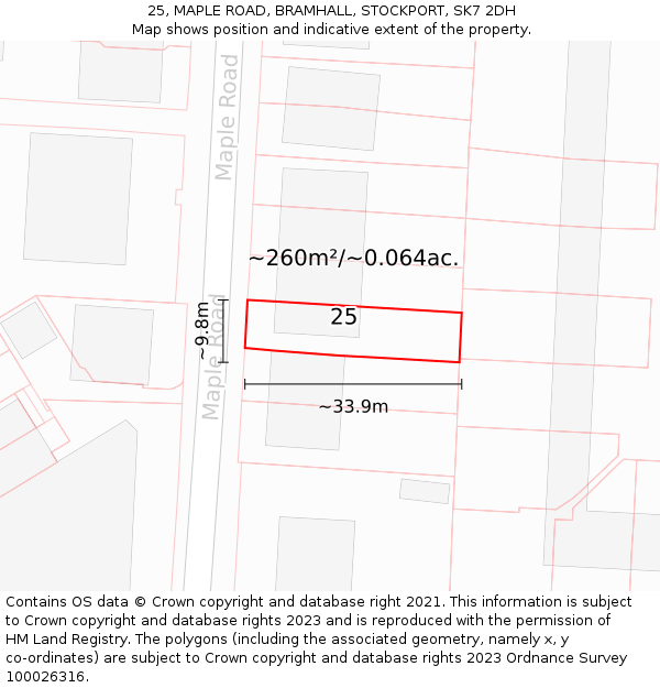 25, MAPLE ROAD, BRAMHALL, STOCKPORT, SK7 2DH: Plot and title map