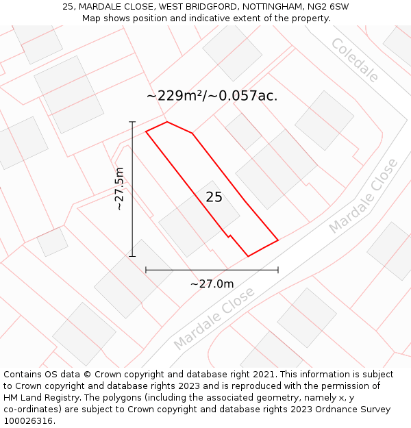 25, MARDALE CLOSE, WEST BRIDGFORD, NOTTINGHAM, NG2 6SW: Plot and title map