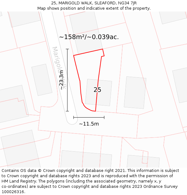 25, MARIGOLD WALK, SLEAFORD, NG34 7JR: Plot and title map