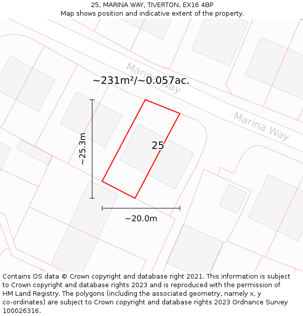 25, MARINA WAY, TIVERTON, EX16 4BP: Plot and title map