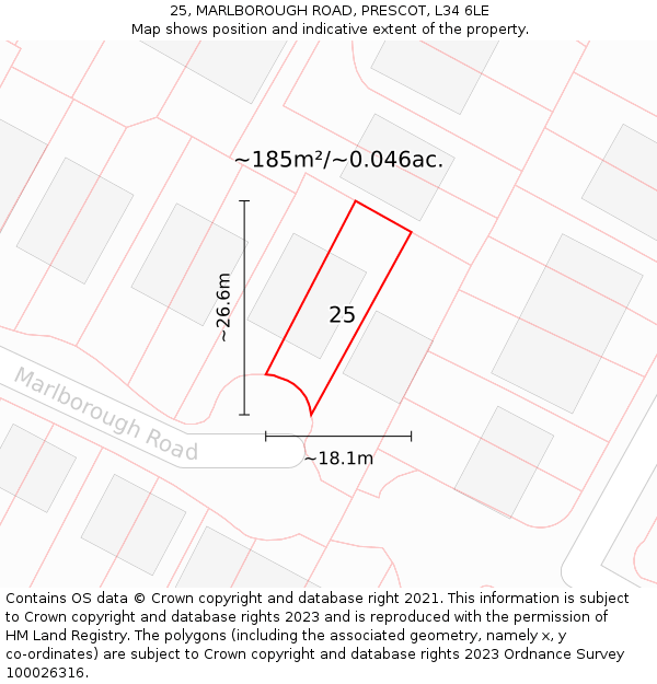 25, MARLBOROUGH ROAD, PRESCOT, L34 6LE: Plot and title map