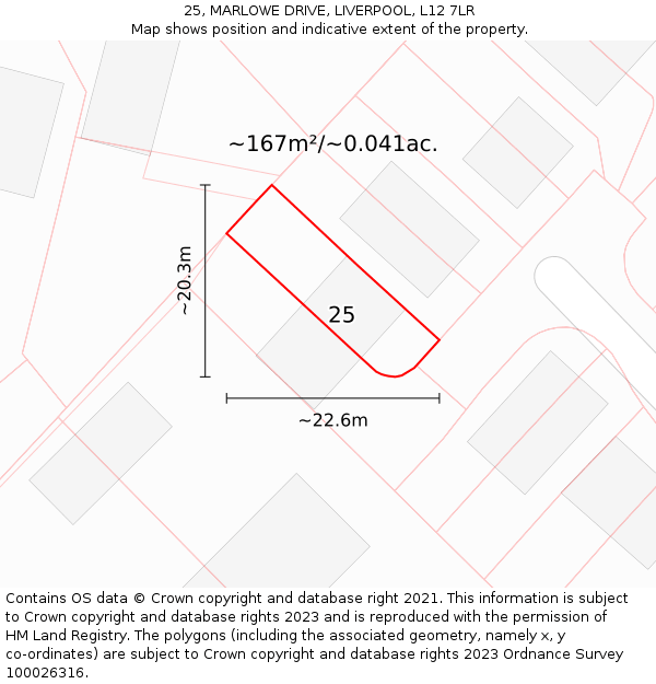 25, MARLOWE DRIVE, LIVERPOOL, L12 7LR: Plot and title map