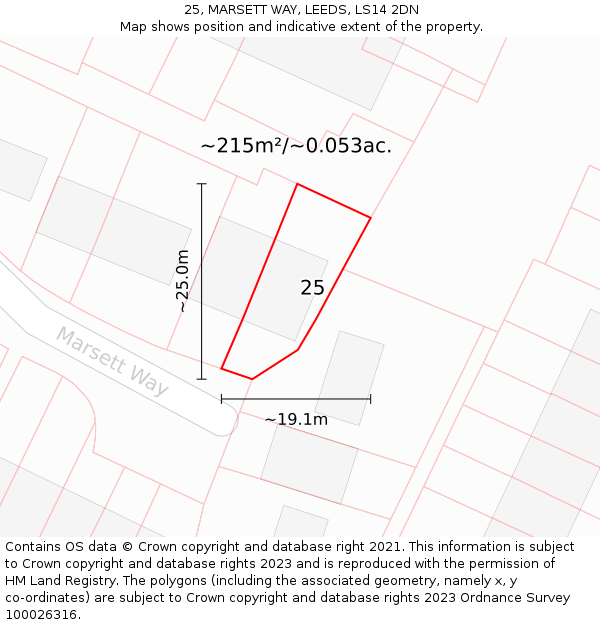 25, MARSETT WAY, LEEDS, LS14 2DN: Plot and title map