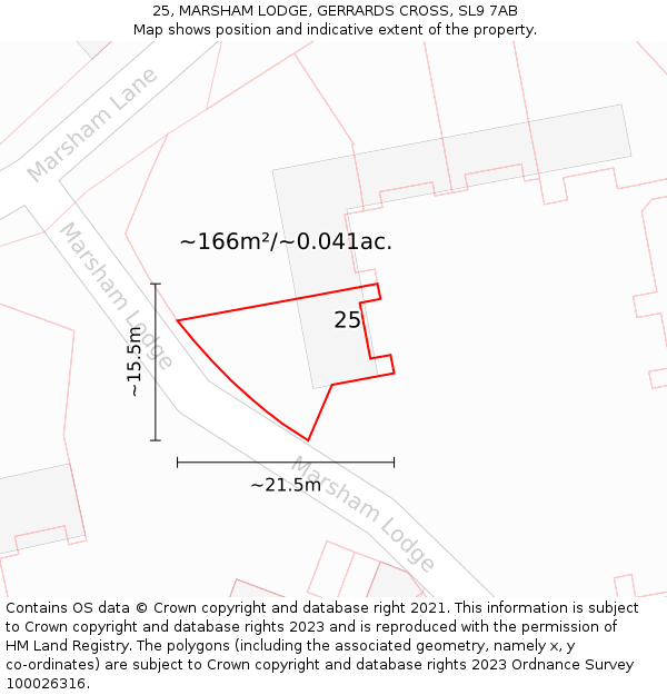 25, MARSHAM LODGE, GERRARDS CROSS, SL9 7AB: Plot and title map