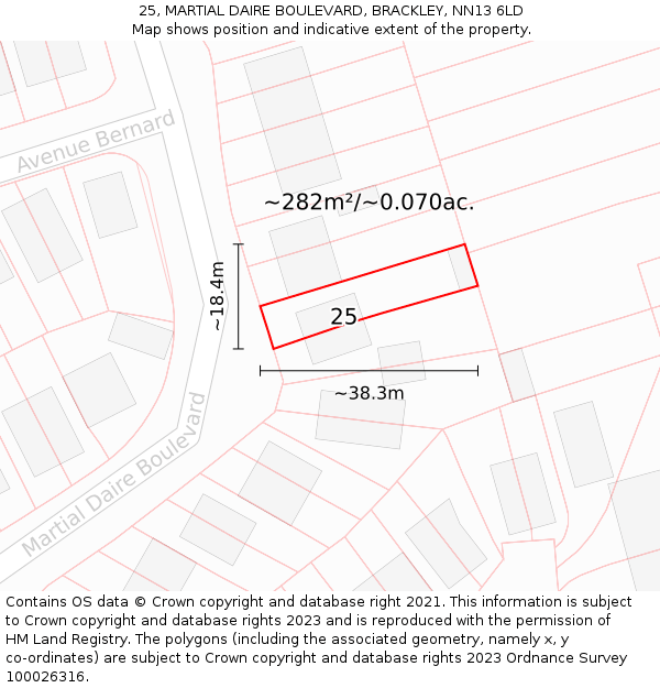 25, MARTIAL DAIRE BOULEVARD, BRACKLEY, NN13 6LD: Plot and title map