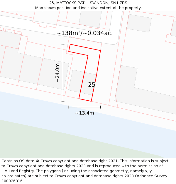 25, MATTOCKS PATH, SWINDON, SN1 7BS: Plot and title map