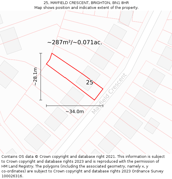 25, MAYFIELD CRESCENT, BRIGHTON, BN1 8HR: Plot and title map