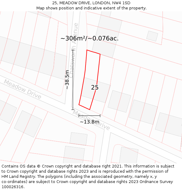 25, MEADOW DRIVE, LONDON, NW4 1SD: Plot and title map