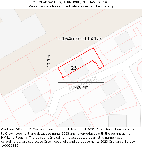 25, MEADOWFIELD, BURNHOPE, DURHAM, DH7 0EJ: Plot and title map