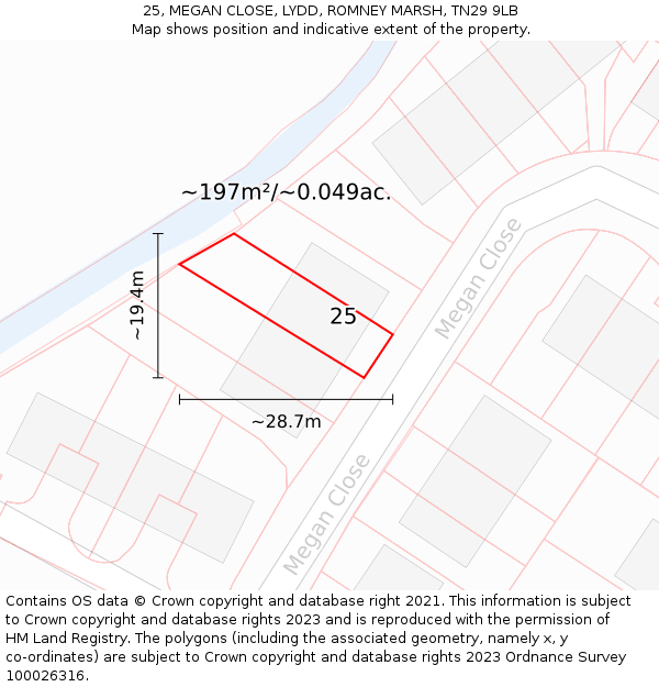 25, MEGAN CLOSE, LYDD, ROMNEY MARSH, TN29 9LB: Plot and title map