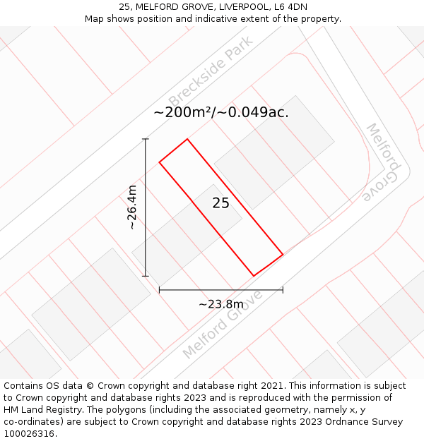 25, MELFORD GROVE, LIVERPOOL, L6 4DN: Plot and title map