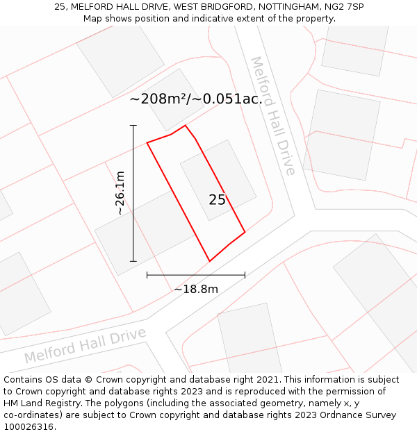 25, MELFORD HALL DRIVE, WEST BRIDGFORD, NOTTINGHAM, NG2 7SP: Plot and title map