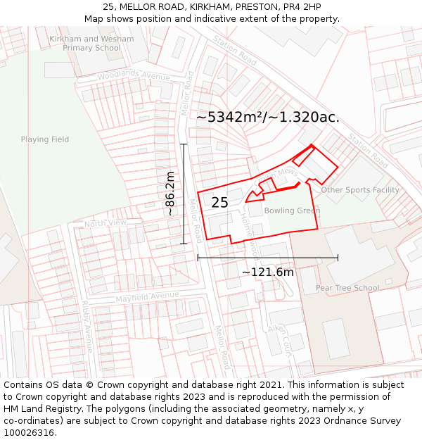25, MELLOR ROAD, KIRKHAM, PRESTON, PR4 2HP: Plot and title map