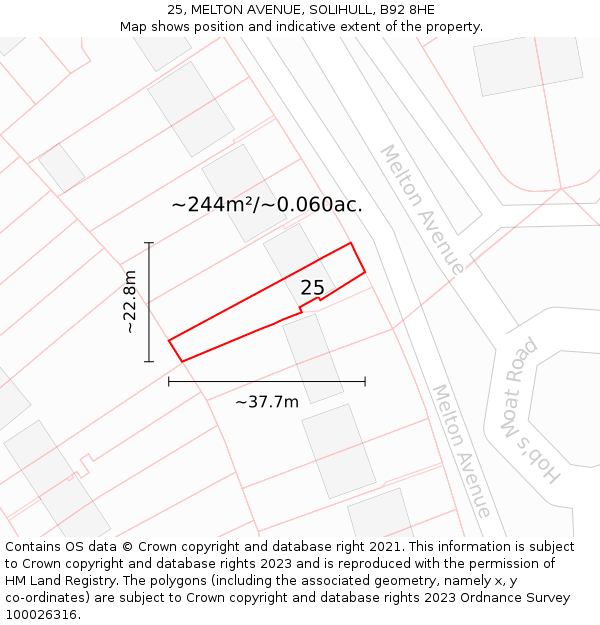 25, MELTON AVENUE, SOLIHULL, B92 8HE: Plot and title map