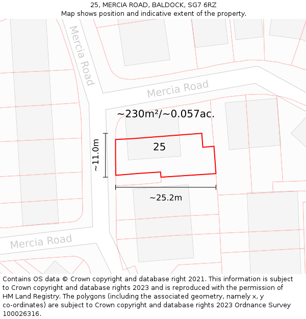 25, MERCIA ROAD, BALDOCK, SG7 6RZ: Plot and title map