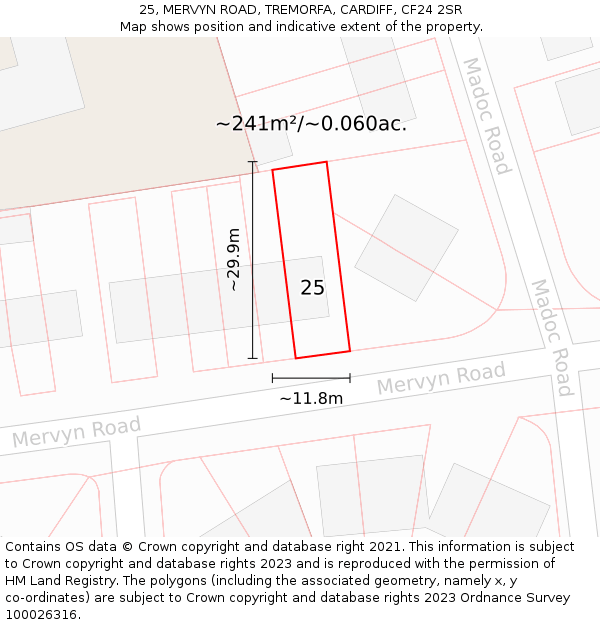 25, MERVYN ROAD, TREMORFA, CARDIFF, CF24 2SR: Plot and title map