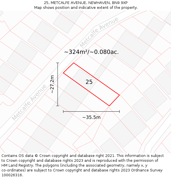 25, METCALFE AVENUE, NEWHAVEN, BN9 9XP: Plot and title map