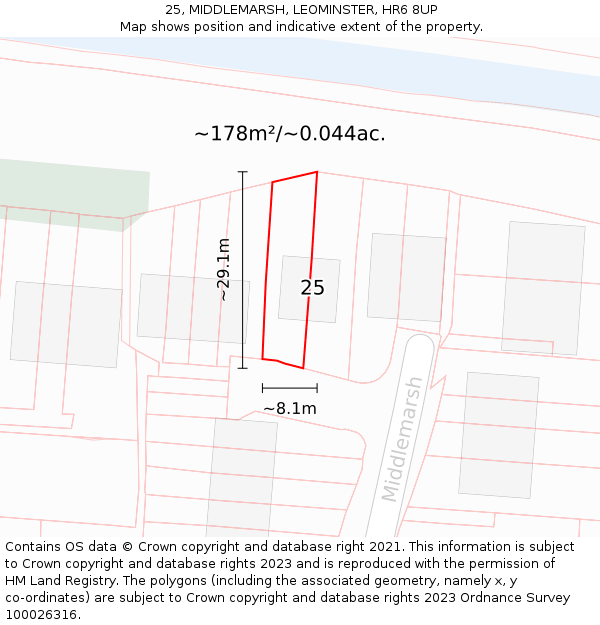 25, MIDDLEMARSH, LEOMINSTER, HR6 8UP: Plot and title map