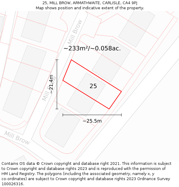 25, MILL BROW, ARMATHWAITE, CARLISLE, CA4 9PJ: Plot and title map