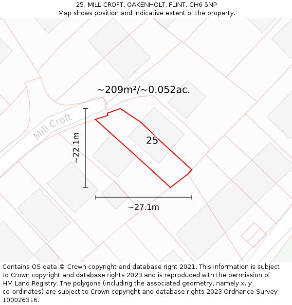 25, MILL CROFT, OAKENHOLT, FLINT, CH6 5NP: Plot and title map