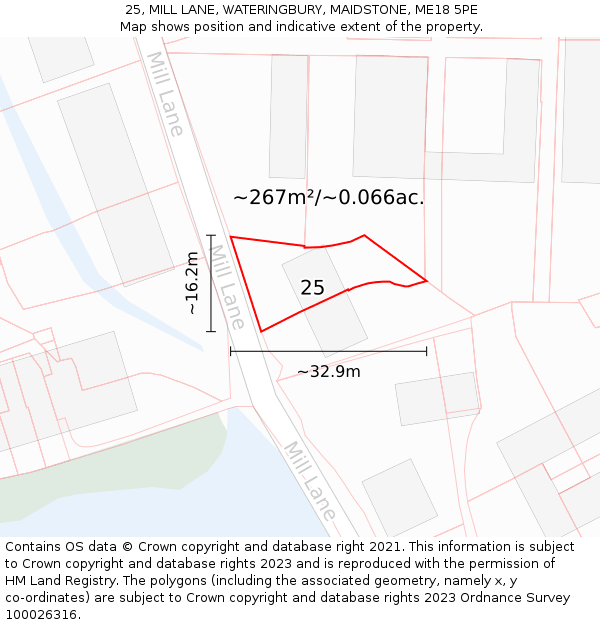 25, MILL LANE, WATERINGBURY, MAIDSTONE, ME18 5PE: Plot and title map