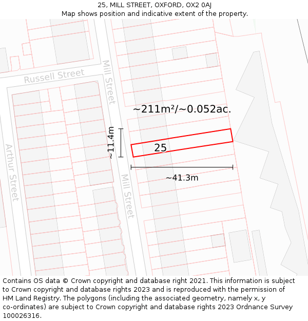 25, MILL STREET, OXFORD, OX2 0AJ: Plot and title map