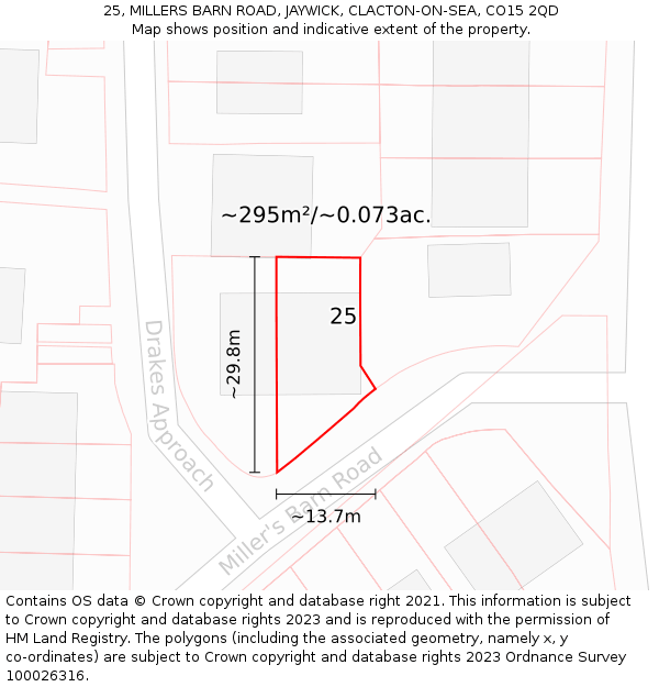 25, MILLERS BARN ROAD, JAYWICK, CLACTON-ON-SEA, CO15 2QD: Plot and title map