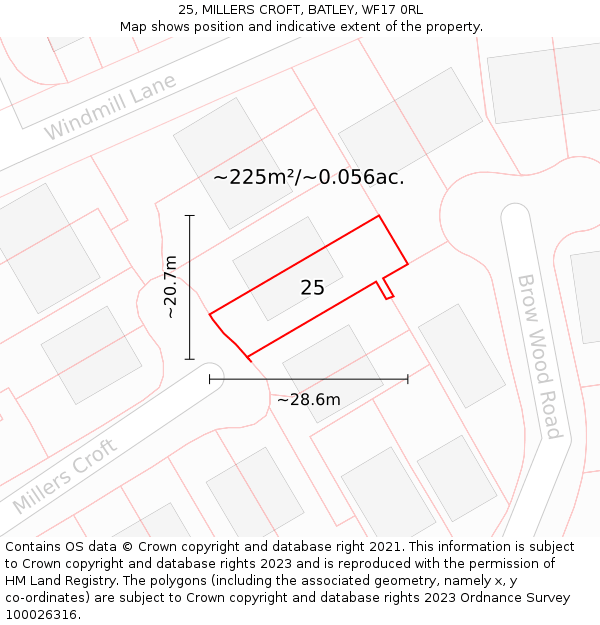 25, MILLERS CROFT, BATLEY, WF17 0RL: Plot and title map