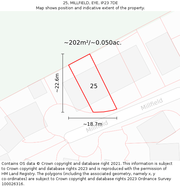 25, MILLFIELD, EYE, IP23 7DE: Plot and title map