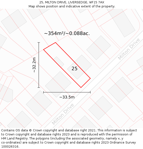 25, MILTON DRIVE, LIVERSEDGE, WF15 7AX: Plot and title map