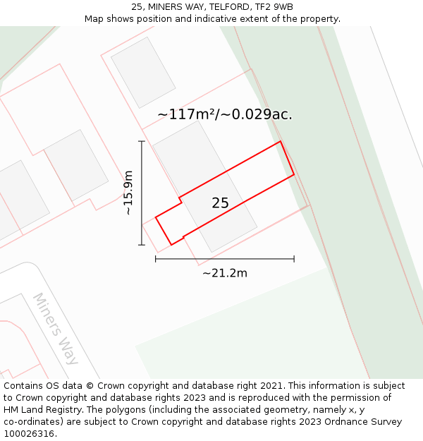 25, MINERS WAY, TELFORD, TF2 9WB: Plot and title map