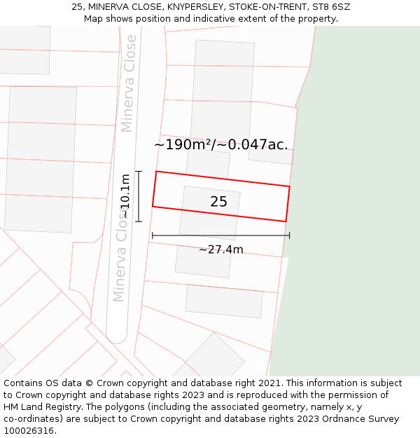 25, MINERVA CLOSE, KNYPERSLEY, STOKE-ON-TRENT, ST8 6SZ: Plot and title map