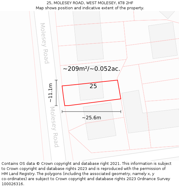 25, MOLESEY ROAD, WEST MOLESEY, KT8 2HF: Plot and title map