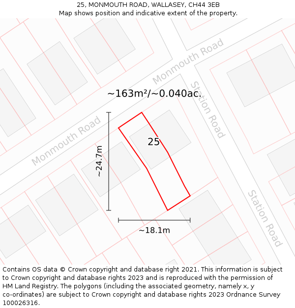 25, MONMOUTH ROAD, WALLASEY, CH44 3EB: Plot and title map