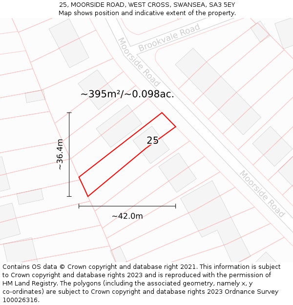 25, MOORSIDE ROAD, WEST CROSS, SWANSEA, SA3 5EY: Plot and title map