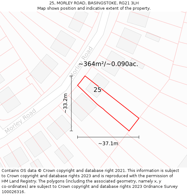 25, MORLEY ROAD, BASINGSTOKE, RG21 3LH: Plot and title map