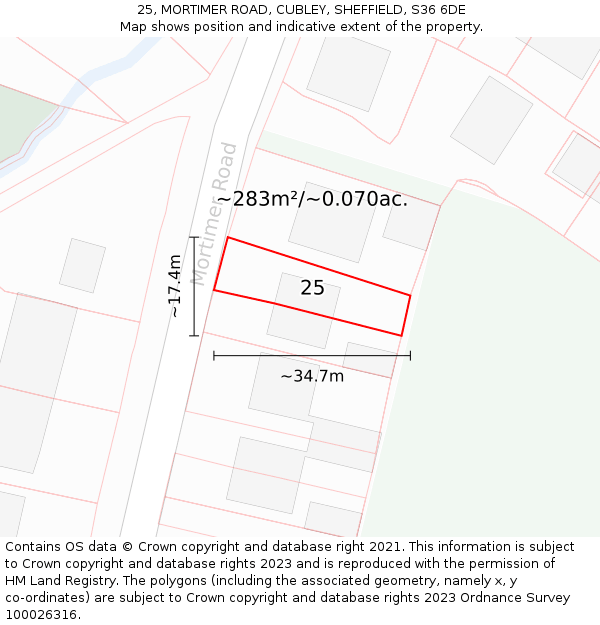 25, MORTIMER ROAD, CUBLEY, SHEFFIELD, S36 6DE: Plot and title map