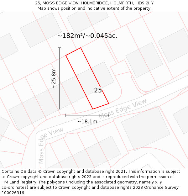 25, MOSS EDGE VIEW, HOLMBRIDGE, HOLMFIRTH, HD9 2HY: Plot and title map