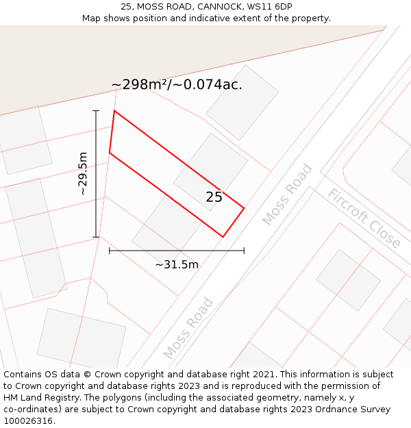 25, MOSS ROAD, CANNOCK, WS11 6DP: Plot and title map