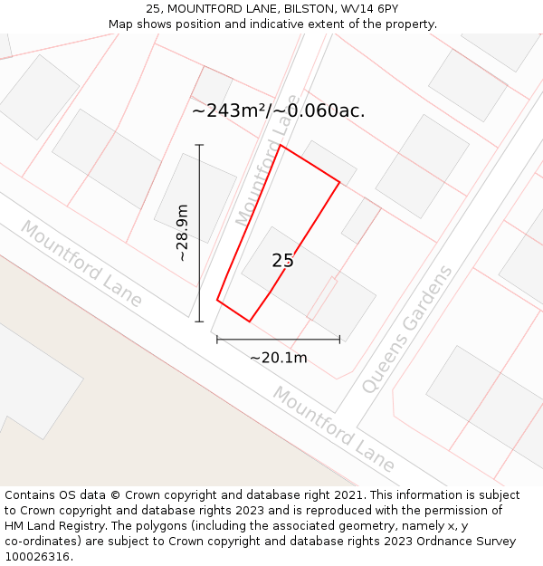 25, MOUNTFORD LANE, BILSTON, WV14 6PY: Plot and title map