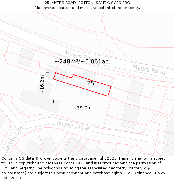 25, MYERS ROAD, POTTON, SANDY, SG19 2RG: Plot and title map