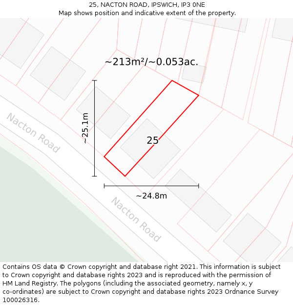 25, NACTON ROAD, IPSWICH, IP3 0NE: Plot and title map