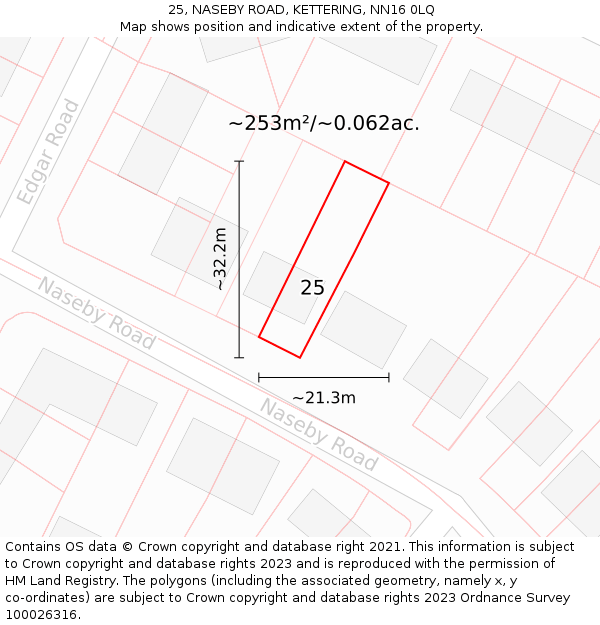 25, NASEBY ROAD, KETTERING, NN16 0LQ: Plot and title map