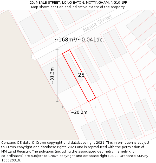 25, NEALE STREET, LONG EATON, NOTTINGHAM, NG10 1FF: Plot and title map