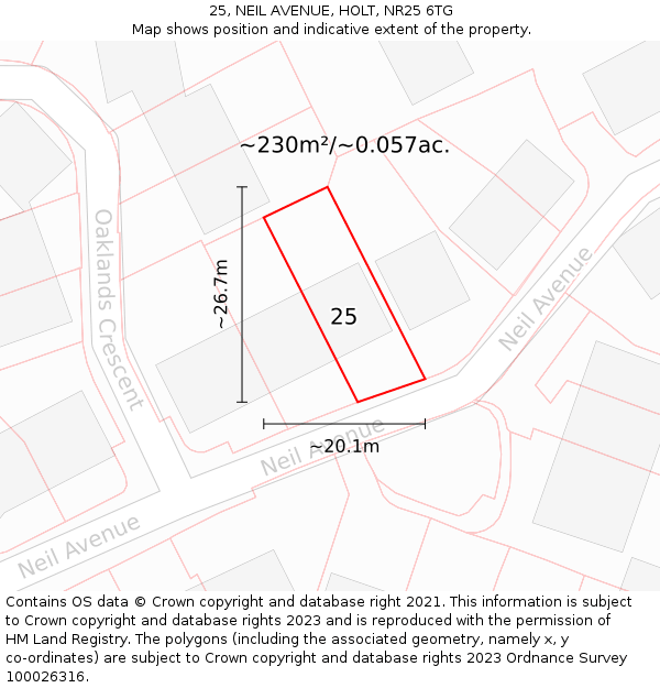 25, NEIL AVENUE, HOLT, NR25 6TG: Plot and title map