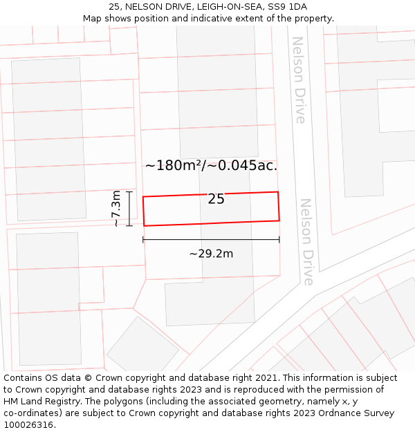 25, NELSON DRIVE, LEIGH-ON-SEA, SS9 1DA: Plot and title map