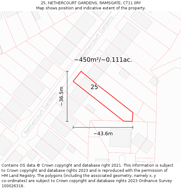 25, NETHERCOURT GARDENS, RAMSGATE, CT11 0RY: Plot and title map